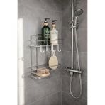 SAS Lüks Krom Metal 2 Katlı Banyo Rafı Şampuanlık Ve Duş Rafı Askılı Yapışkanlı Duvara Monte Tş-02 Gri