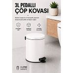 SAS Pedallı Çöp Kovası 3 Litre İç Kovalı Kapaklı Banyo Çöp Kutusu Beyaz - Elit 7003
