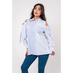 Sasilva Fiyonk Aksesurlı Omzu Acık Basıc Gömlek GMK16056 - Saks Mavi - 40