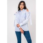 Sasilva Fiyonk Aksesurlı Omzu Acık Basıc Gömlek GMK16056 - Saks Mavi - 44