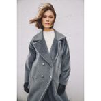 Sateen 6610 Uzun Düğme Detaylı Tüylü Kaban Gri - 40