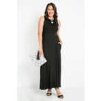 Sateen 9YEL345K113 Siyah Kolsuz Uzun Elbise