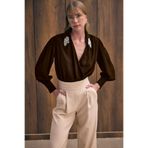 Sateen Aksesuar Detaylı Bodysuit Bluz, 40, STN139KBL1354, Kahve, Kadın
