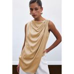 Sateen Aksesuar Detaylı Kolsuz Bluz, 42, STN139KBL1967, Camel, Kadın
