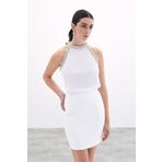 Sateen Aksesuar Detaylı Kolsuz Bluz - Ekru