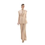 Sateen Aksesuar Kuşaklı Kolsuz Bluz, 36, STN139KBL1900, Bej, Kadın