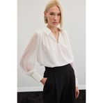 Sateen Aksesuarlı Salaş Bluz - Ekru