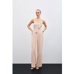 Sateen Aksesuarlı Straplez Tulum - Bej