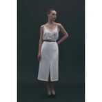 Sateen Anna Yırtmaçlı Etek - Ekru - 36