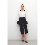 Sateen Anna Yırtmaçlı Etek - Siyah - 38