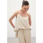 Sateen Askılı Saten Bluz - Bej