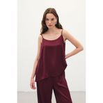 Sateen Askılı Saten Bluz - Bordo