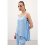 Sateen Askılı Saten Bluz - Mavi
