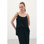 Sateen Askılı Saten Bluz - Siyah