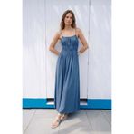 Sateen Askılı Uzun Elbise - İndigo