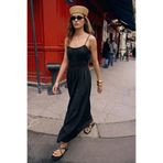 Sateen Askılı Uzun Elbise - Siyah