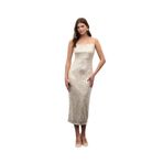 Sateen Askılı Uzun Payet Elbise, 42, STN139KEL1685, Bej, Kadın