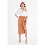 Sateen Bağlamalı Saten Etek - Camel - 38
