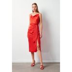 Sateen Bağlamalı Saten Etek - Mercan - 40