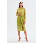 Sateen Bağlamalı Saten Etek - Yağ Yeşili - 40