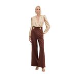 Sateen Bel Aksesuarlı Pantolon, 42, STN139KPA1885, Kahve, Kadın