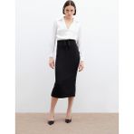 Sateen Bel Detaylı Kalem Etek - Siyah - 42