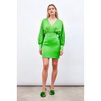 Sateen Bel Detaylı Mini Saten Etek - Açık Yeşil - 38