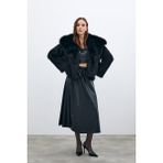 Sateen Bel Lastikli Deri Etek - Siyah - 36
