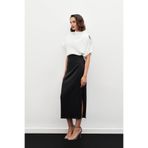 Sateen Bel Pile Detaylı Saten Etek - SİYAH