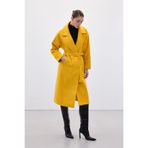 Sateen Beli Bağlamalı Uzun Kaban - Sarı