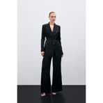 Sateen Bol Paça Desenli Pantolon, 40, STN139KPA1699, Siyah, Kadın