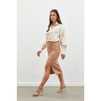 Sateen Büzgü Detaylı Saten Etek - Camel - 36