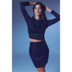 Sateen Büzgü Detaylı Simli Bluz - LACİVERT