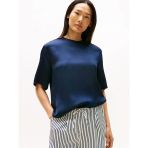 Sateen C-Neck Relaxed T-Shırt Kadın Mavi Bluz - Ww0ww45900