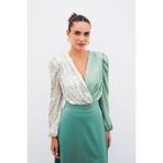 Sateen Çift Desenli Kruvaze Bluz - Çağla Yeşili