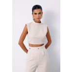 Sateen Çıt Çıt Detaylı Crop Bluz - BEJ