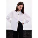 Sateen Çıtçıt Detaylı Gömlek, 36, STN139KGO1961, Ekru, Kadın