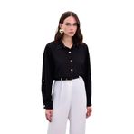 Sateen Çıtçıt Detaylı Gömlek, 38, STN139KGO1961, Siyah, Kadın
