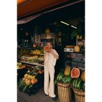 Sateen Çizgili Keten Karışımlı Pantolon, 36, STN139KPA1856, Bej, Kadın
