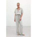 Sateen Çizgili Keten Karışımlı Pantolon, 38, STN139KPA1856, Haki, Kadın