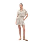 Sateen Çizgili Keten Şort, 40, STN139KSO1866, Camel, Kadın