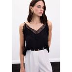 Sateen Dantel Detaylı Askılı Bluz, 36, STN139KBL2113, Siyah, Kadın