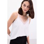 Sateen Dantel Detaylı Askılı Bluz - Ekru