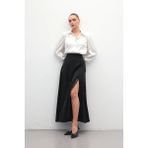 Sateen Dantel Detaylı Saten Etek - Siyah - 42