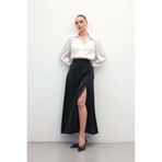 Sateen Dantel Detaylı Saten Etek - Siyah
