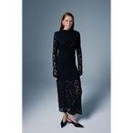 Sateen Dantel Elbise - Siyah