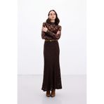 Sateen Dantelli Uzun Etek - Kahve