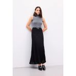 Sateen Dantelli Uzun Etek - Siyah - 36