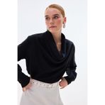 Sateen Degaje Yaka Bluz, 36, STN139KBL1904, Siyah, Kadın