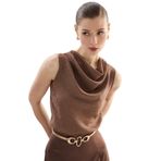 Sateen Degaje Yaka Bluz, 38, STN139KBL1969, Vizon, Kadın